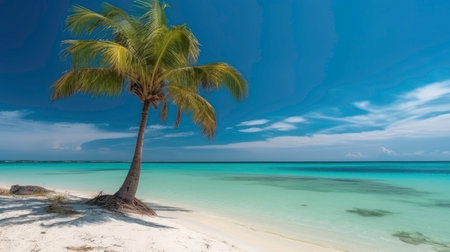 Palm Tree on a Sandy Beach with Ocean View (AI Generated)の素材