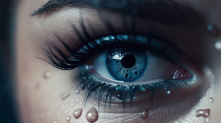 Girl's Eye with Water Drops on the Lashes (AI Generated)の素材