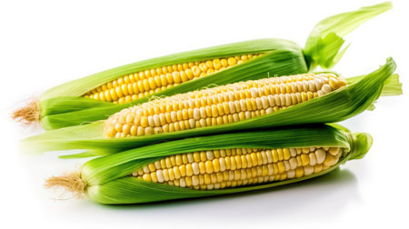 Corn Cobs on a White Background for Presentation (AI Generated)の素材