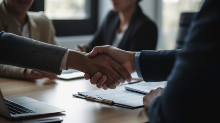 Business partners discussing contract together during business meeting in office.AI-generatedの素材