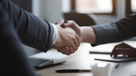 Business partners discussing contract together during business meeting in office.AI-generatedの素材