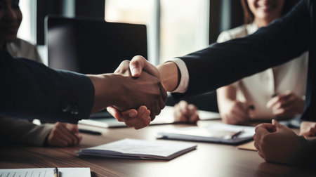 Business partners discussing contract together during business meeting in office.AI-generatedの素材
