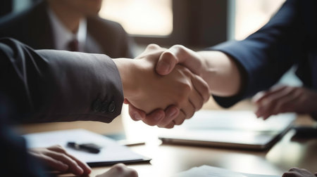 Business partners discussing contract together during business meeting in office.AI-generatedの素材