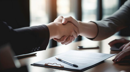 Business partners discussing contract together during business meeting in office.AI-generatedの素材