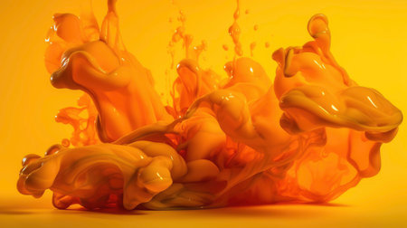 colored fluids on a yellow background.Paint drop. Ink water. Explosion smoke.AI-generatedの素材