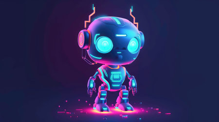 Cute neon cartoon robot. AI Content Generator.の素材