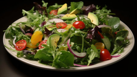 Ecologically healthy food. Salad on a platter. Generated by AIの素材