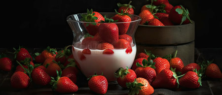 Strawberries with milk.Generated by AIの素材