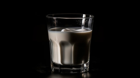 Splashes of milk,milk in a glass.black background. Generated by AIの素材