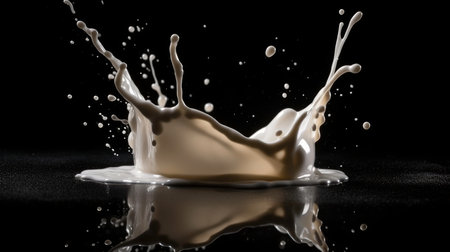 Splashes of milk,milk in a glass.black background. Generated by AIの素材