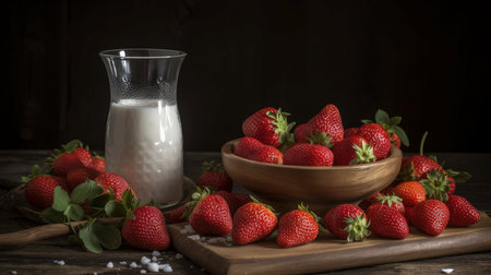 Strawberries with milk.Generated by AIの素材