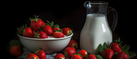 Strawberries with milk.Generated by AIの素材