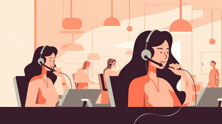 Young woman call center worker with headsets customer services.Generated by AIの素材