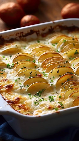 Potato Casserole with Cheese and Bacon AI Generatedの素材