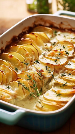 Potato Casserole with Cheese and Bacon AI Generatedの素材