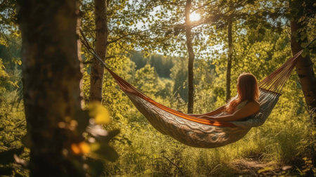 Relaxing in a Hammock in the Summer Forest Generated by AIの素材
