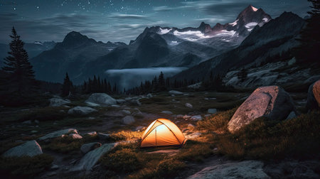 Camping Adventure in the Mountains generated by AIの素材