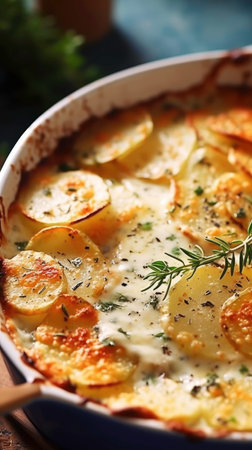 Potato Casserole with Cheese and Bacon AI Generatedの素材