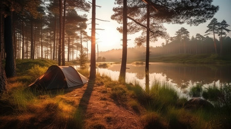 Tent in the Forest View generated by AIの素材