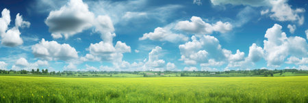 Sky with Clouds and Green Lawn generated by AIの素材