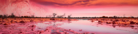 Pink Sky and Water Landscape Generated by AIの素材