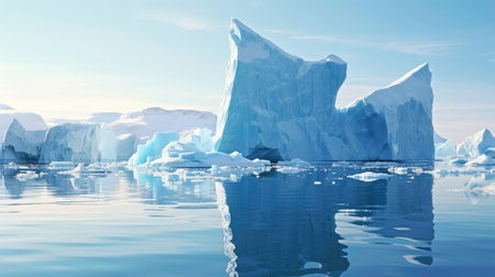 The White and Blue Contrast: A Big Iceberg in the Sea Generated by AIの素材