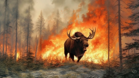 Forest Fire: A Nightmare for Wildlife. Generated by AI.の素材
