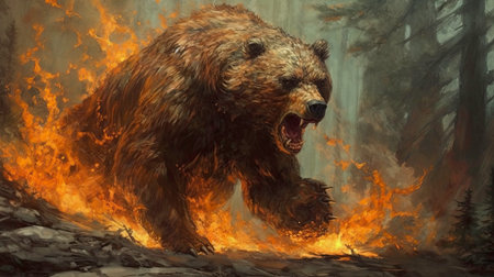 Forest Fire: A Nightmare for Wildlife. Generated by AI.の素材
