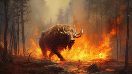 Forest Fire: A Nightmare for Wildlife. Generated by AI.の素材