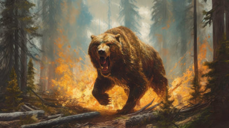 Forest Fire: A Nightmare for Wildlife. Generated by AI.の素材