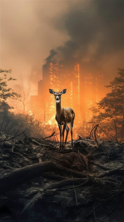 Forest Fire: A Nightmare for Wildlife. Generated by AI.の素材