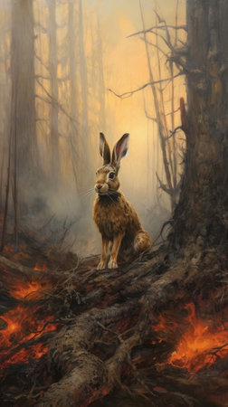 Forest Fire: A Nightmare for Wildlife. Generated by AI.の素材