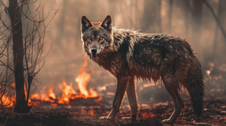 Forest Fire: A Nightmare for Wildlife. Generated by AI.の素材