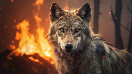 Forest Fire: A Nightmare for Wildlife. Generated by AI.の素材