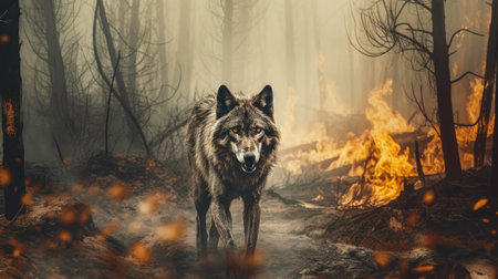 Forest Fire: A Nightmare for Wildlife. Generated by AI.の素材