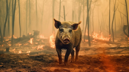 Forest Fire: A Nightmare for Wildlife. Generated by AI.の素材