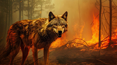 Forest Fire: A Nightmare for Wildlife. Generated by AI.の素材