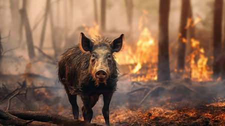 Forest Fire: A Nightmare for Wildlife. Generated by AI.の素材