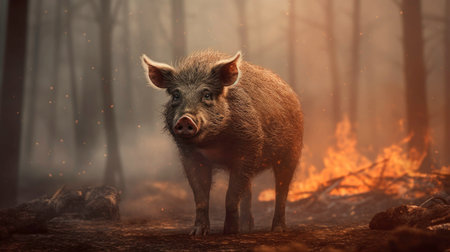 Forest Fire: A Nightmare for Wildlife. Generated by AI.の素材