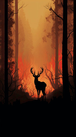 Forest Fire: A Nightmare for Wildlife. Generated by AI.の素材