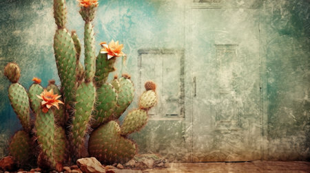 How a Cactus Can Add Interest and Pattern to a Textured Background. Generated by AI.の素材