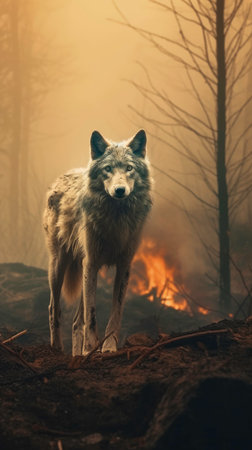 Forest Fire: A Nightmare for Wildlife. Generated by AI.の素材