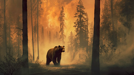 Forest Fire: A Nightmare for Wildlife. Generated by AI.の素材