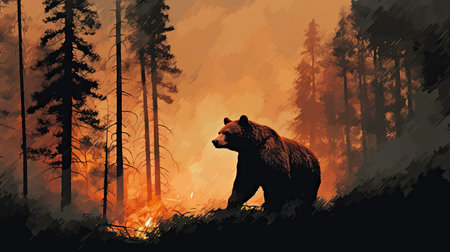 Forest Fire: A Nightmare for Wildlife. Generated by AI.の素材