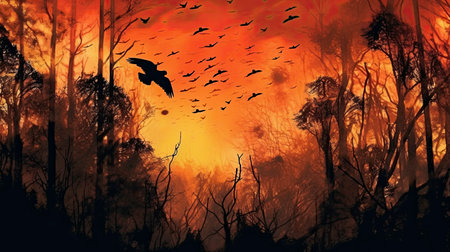 Forest Fire: A Nightmare for Wildlife. Generated by AI.の素材