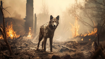 Forest Fire: A Nightmare for Wildlife. Generated by AI.の素材