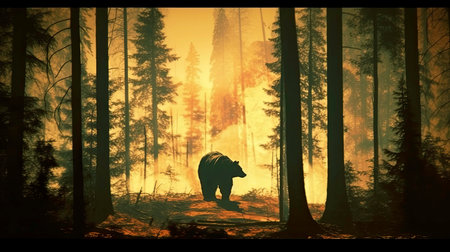 Forest Fire: A Nightmare for Wildlife. Generated by AI.の素材