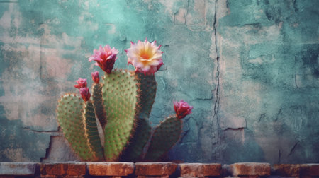 How a Cactus Can Add Interest and Pattern to a Textured Background. Generated by AI.の素材