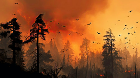Forest Fire: A Nightmare for Wildlife. Generated by AI.の素材