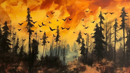Forest Fire: A Nightmare for Wildlife. Generated by AI.の素材